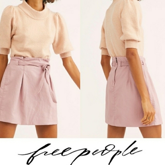 Free People Mauve Swoon Paperbag Faux Leather Skirt Size 12 - Picture 11 of 11